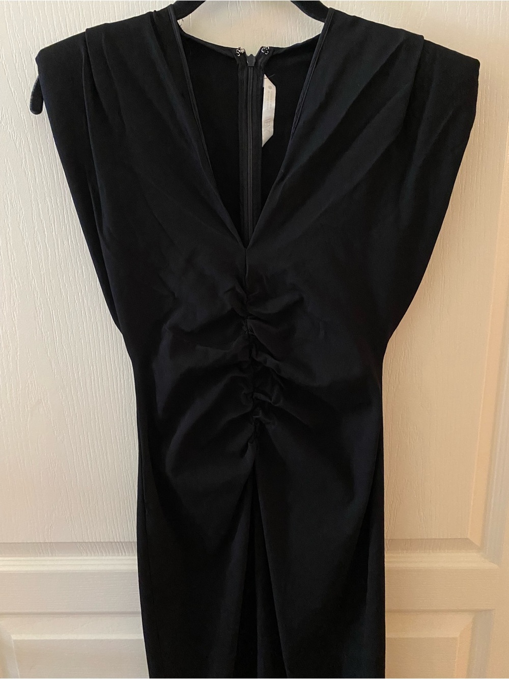 ZARA ZW Collection Ruched Black Midi Dress w/ Shoulder Pads - XS - Picture 4 of 14